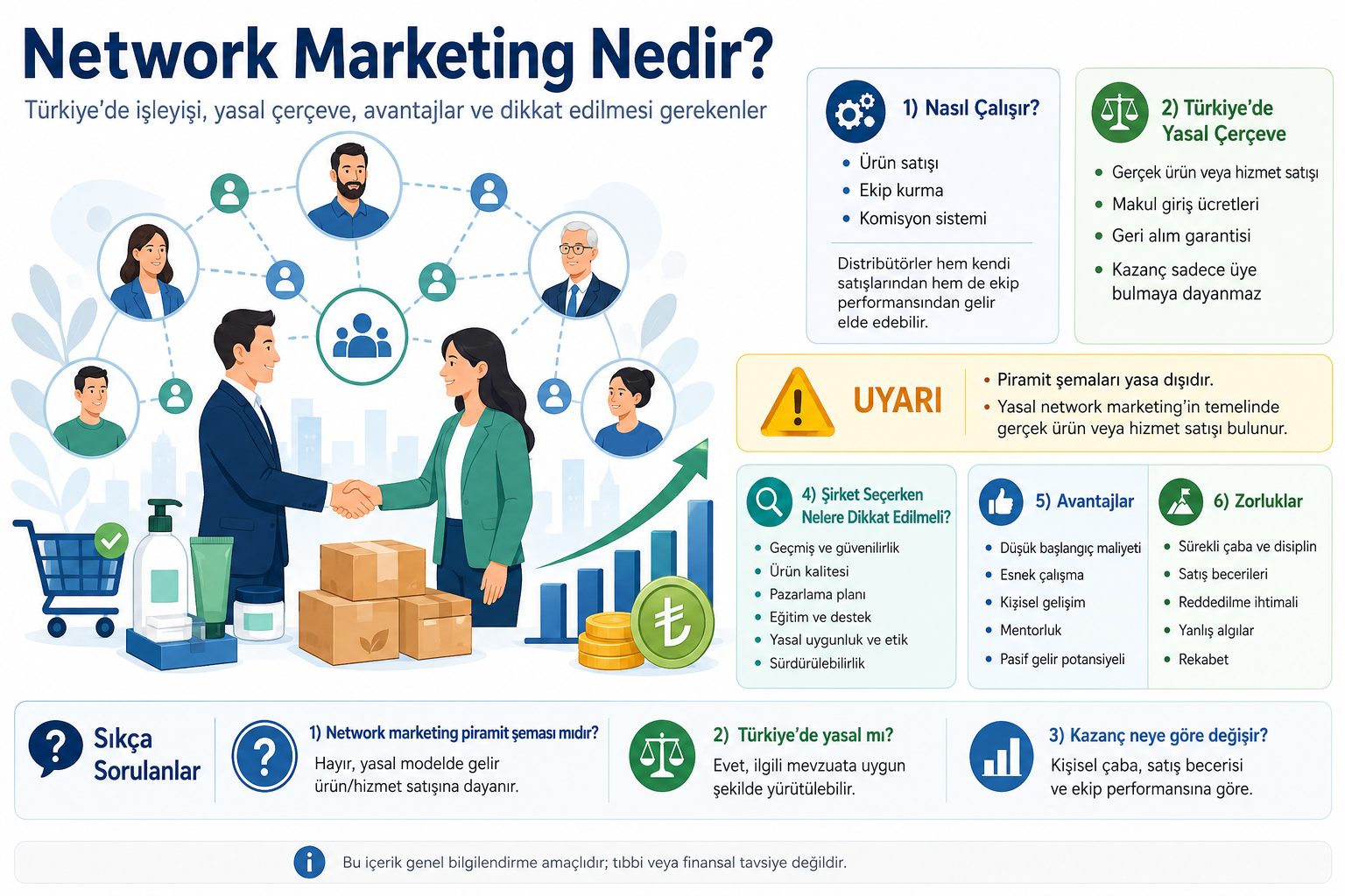 Türkiye haritası üzerinde farklı network marketing ürünlerini temsil eden ikonlar ve dijital bağlantıları gösteren bir görsel.